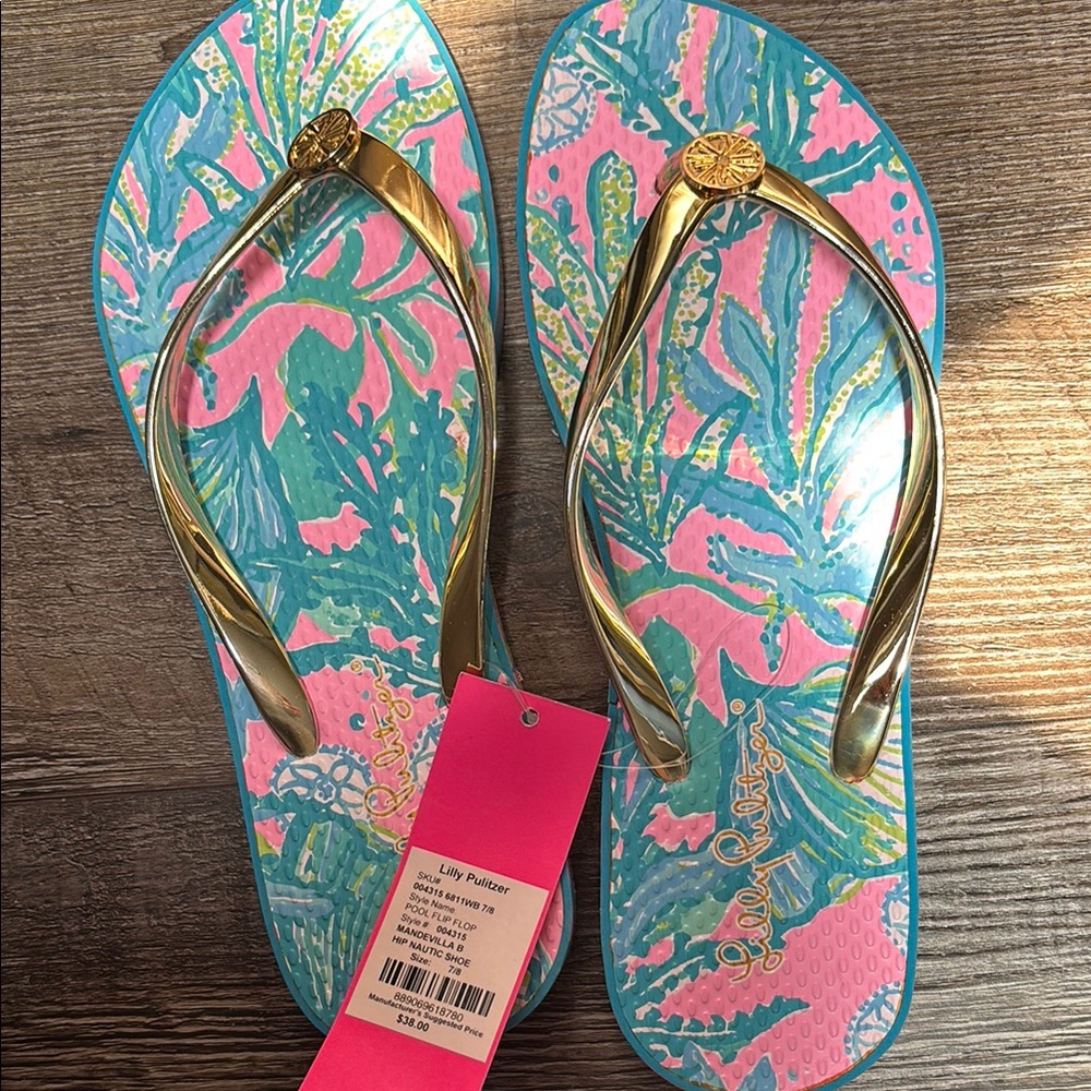 Lilly Pulitzer Pink and Blue Tropical Sandals for Beach Days